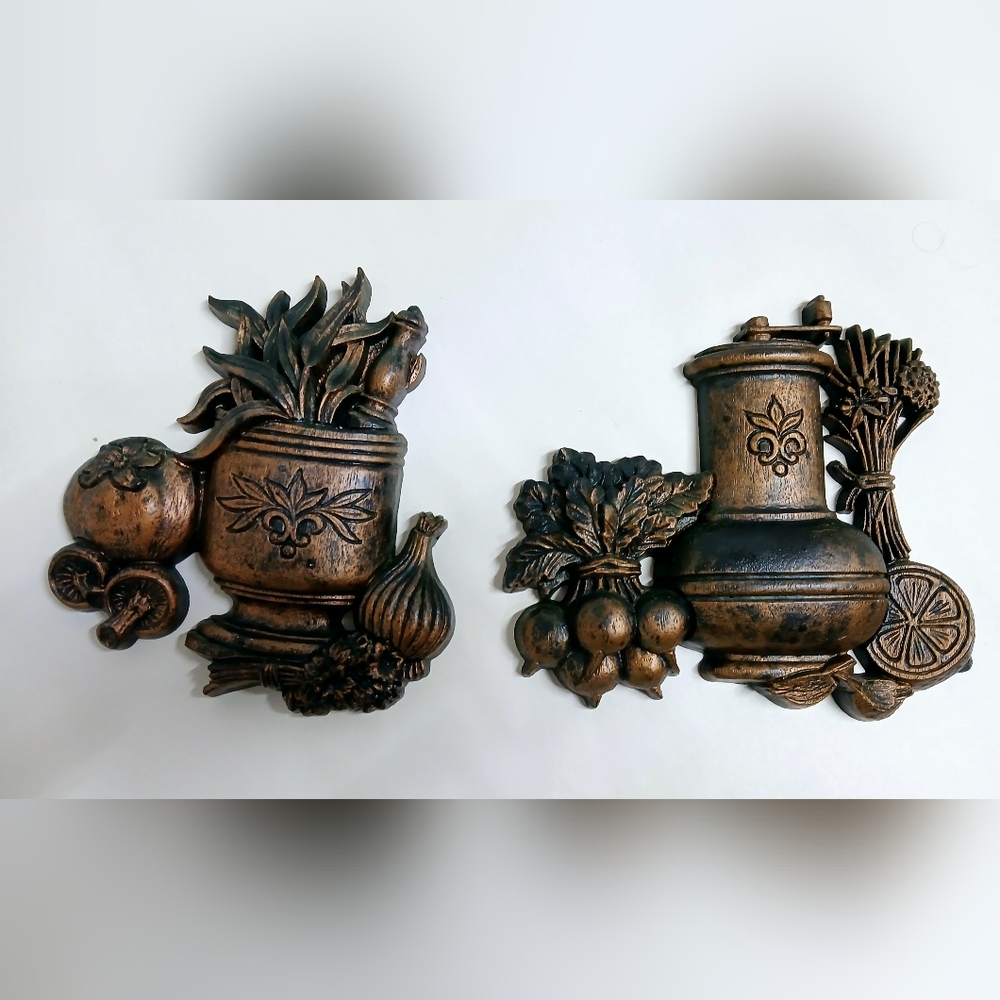 Vintage Bronze Color Finish Resin Kitchen Wall Decor Set